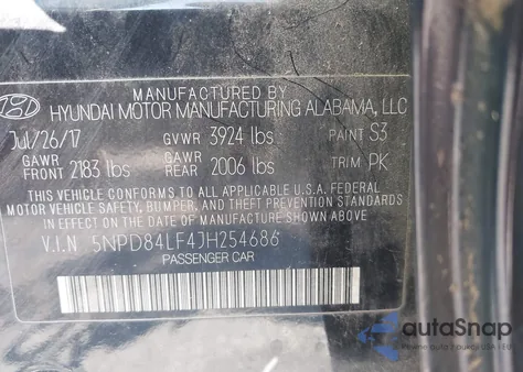 2018 Hyundai Elantra Sel из США, поврежденный, VIN 5NPD84LF4JH254686